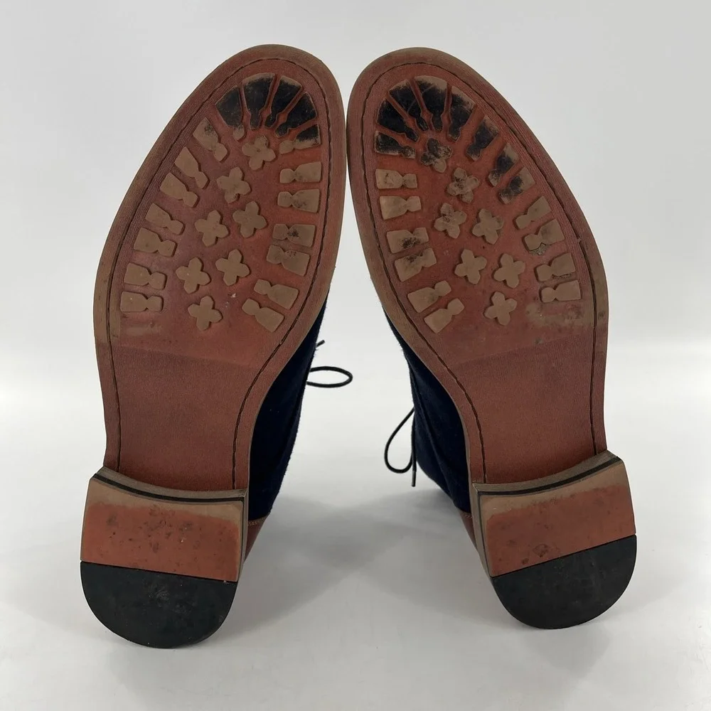 La Milano Mens Lace Up Boots Stance‎ Cognac Navy Leather Fabric Cap Toe Size 14